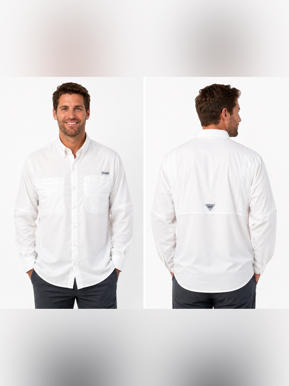 Columbia White Men's Long-Sleeve Button-Down Shirt